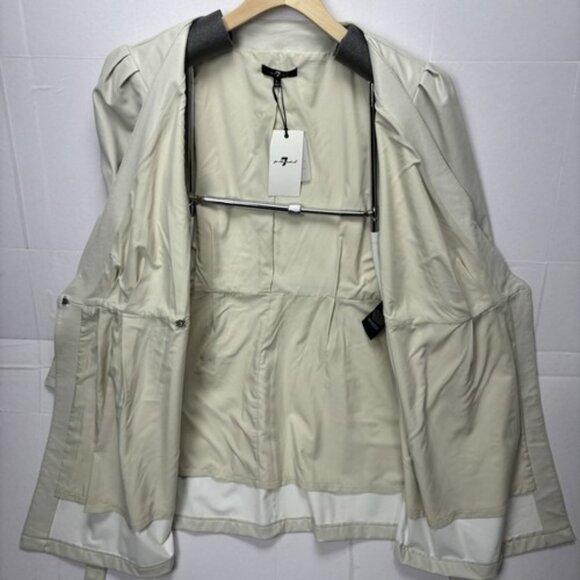 7 For All Mankind Womens Sz Large Beige Wrap Dress Jacket Vegan Leather Belted - Picture 9 of 10